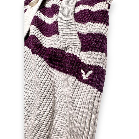 Y2k American Eagle Striped Gray/Purple Shawl Collar Cardigan Sweater Size M - Picture 6 of 11